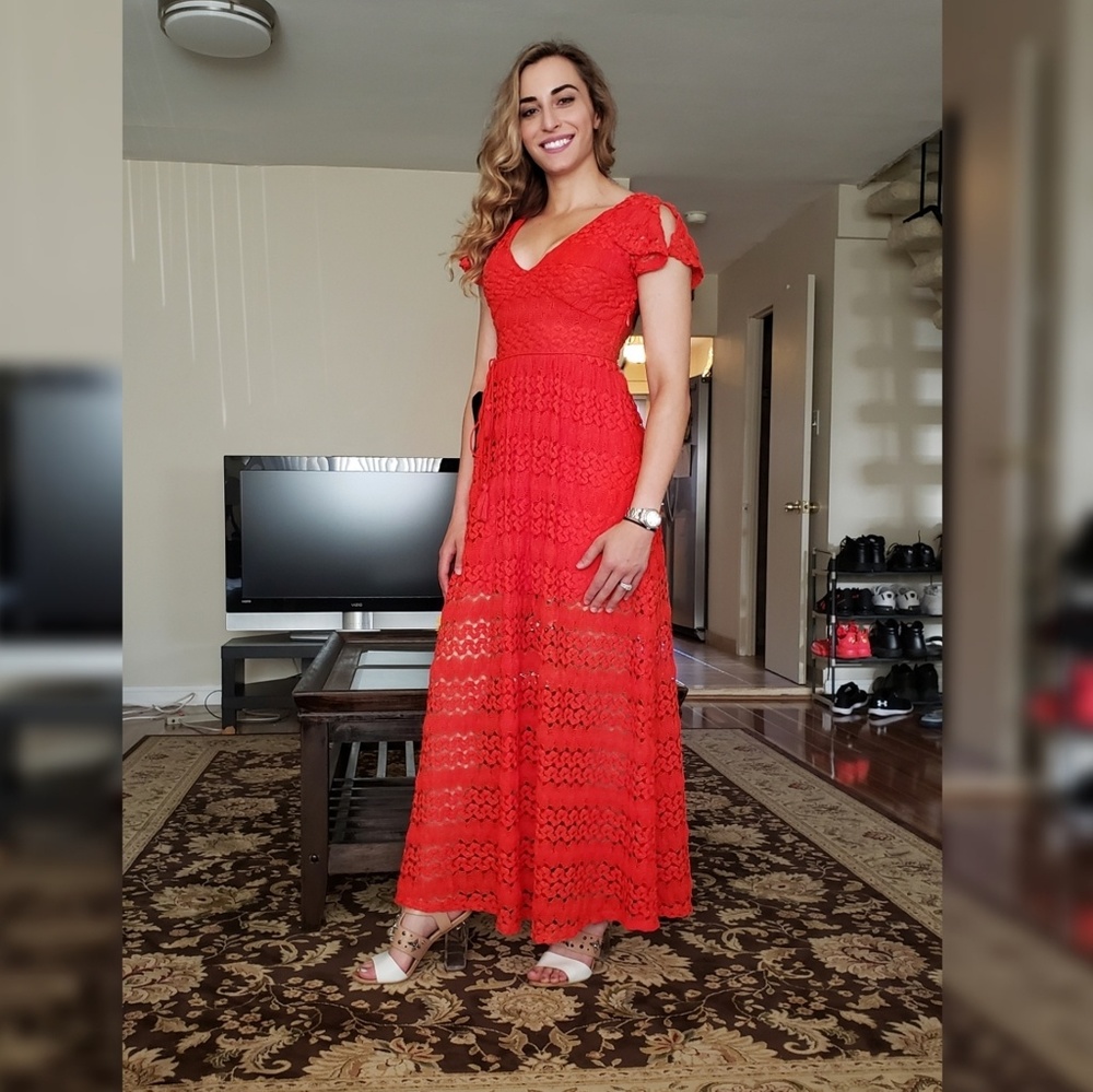 Beautiful burnt orange Bebe maxi dress